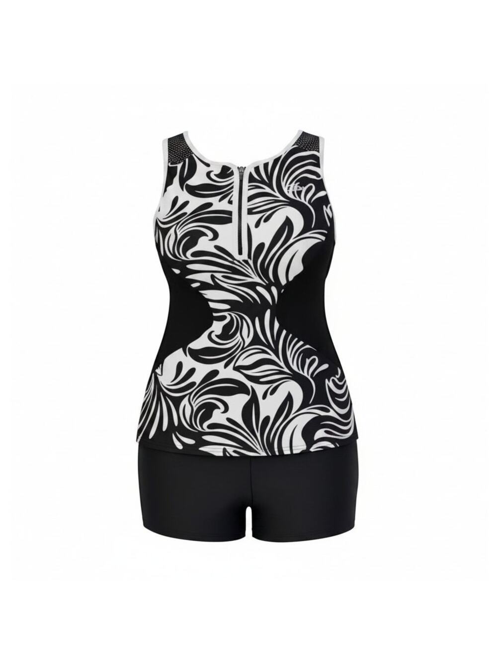 ZeroXposur Women's 2-Piece Scuba Tankini Swimsuit Set Black White Size L